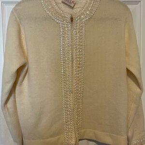 Vintage 1950’s Cream Cardigan with Beaded Trim